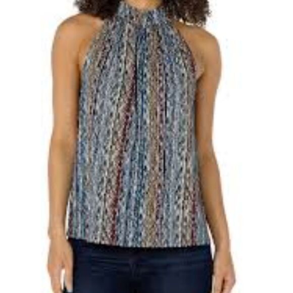 Liverpool Los Angeles Womens Halter Top Sleeveless Ikat Arrows Stripes s… - Picture 1 of 15